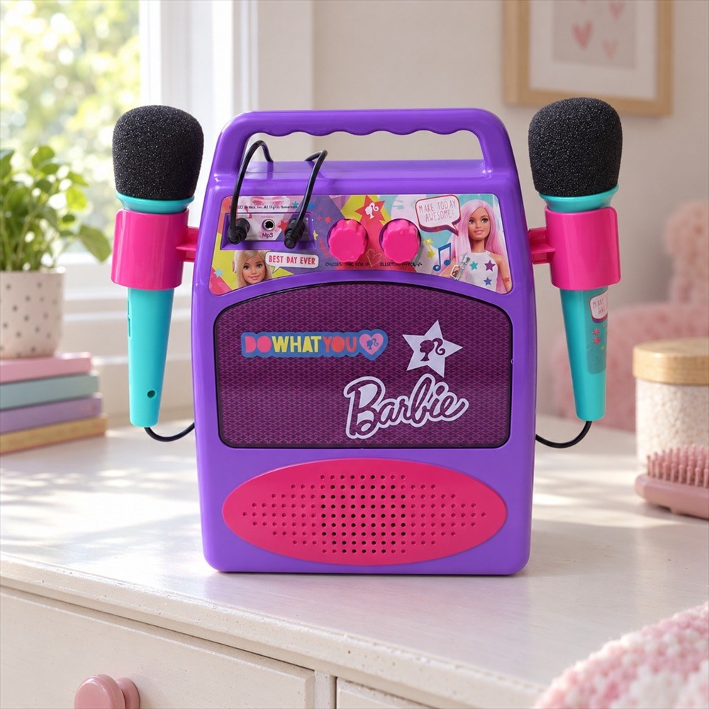Barbie Meu Primeiro Karaokê, caixa amplificada com 2 microfones